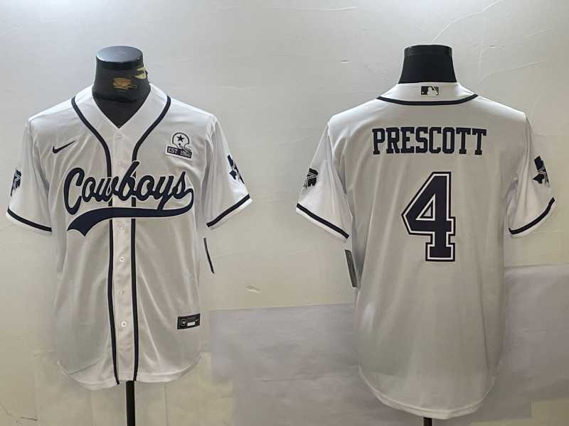 Men%27s Dallas Cowboys #4 Dak Prescott White With 1960 Patch Cool Base Stitched Baseball Jersey->dallas cowboys->NFL Jersey